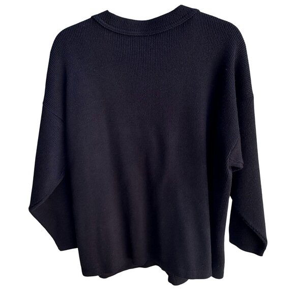 College Point Vintage Black Knit Gold Button Pockets Oversized Cardigan Sweater - Picture 2 of 7